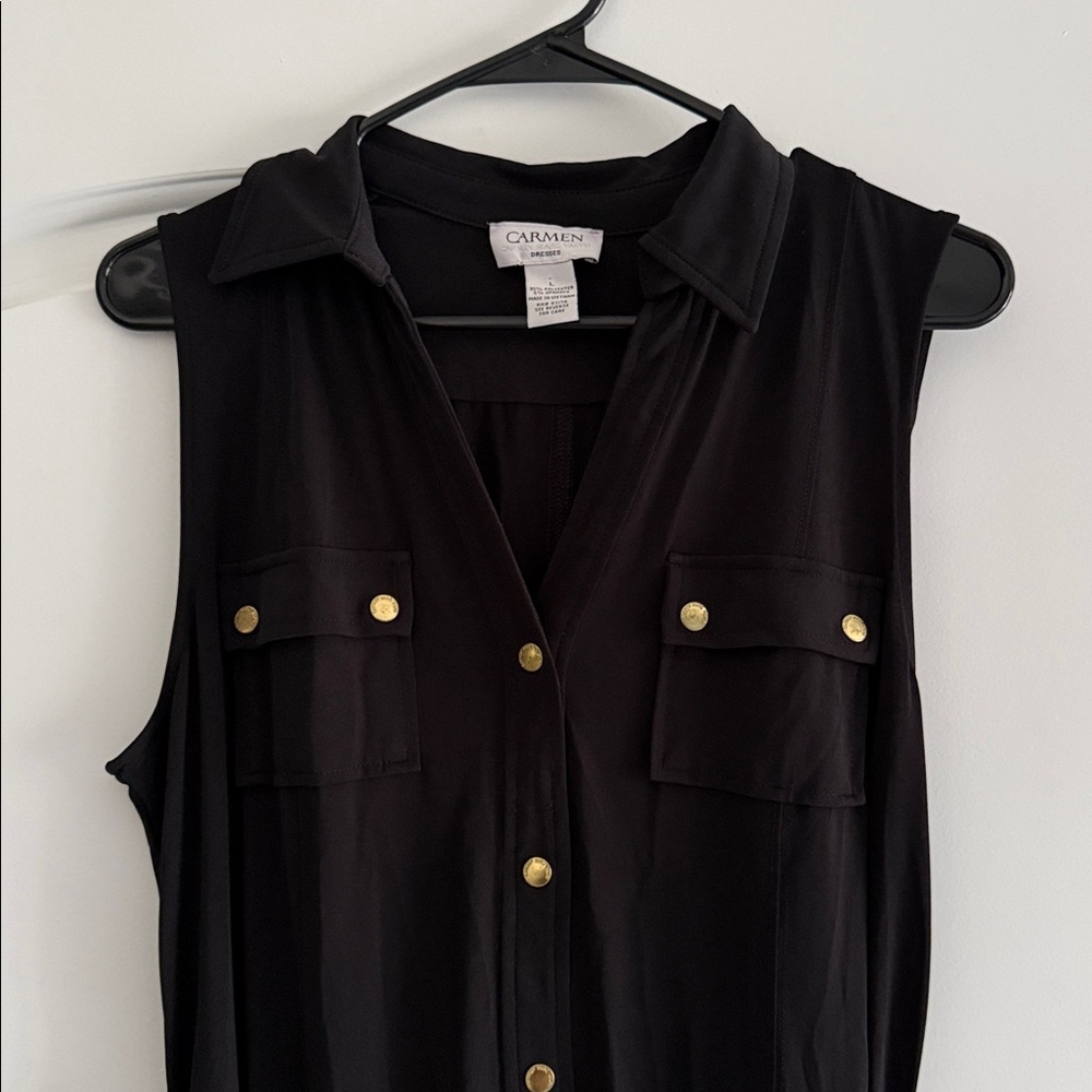 Carmen Marc Valvo Black Maxi Dress with Gold Accents